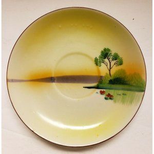 Vintage, Porcelain Saucer,  Hand Painted sunset, Yellow, Chikaramachi, G (C78)